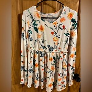 Women’s Floral Long Sleeve Top Size Small Orange/Green